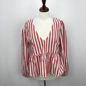 Zara Red & White Awning Stripe Peplum Blouse